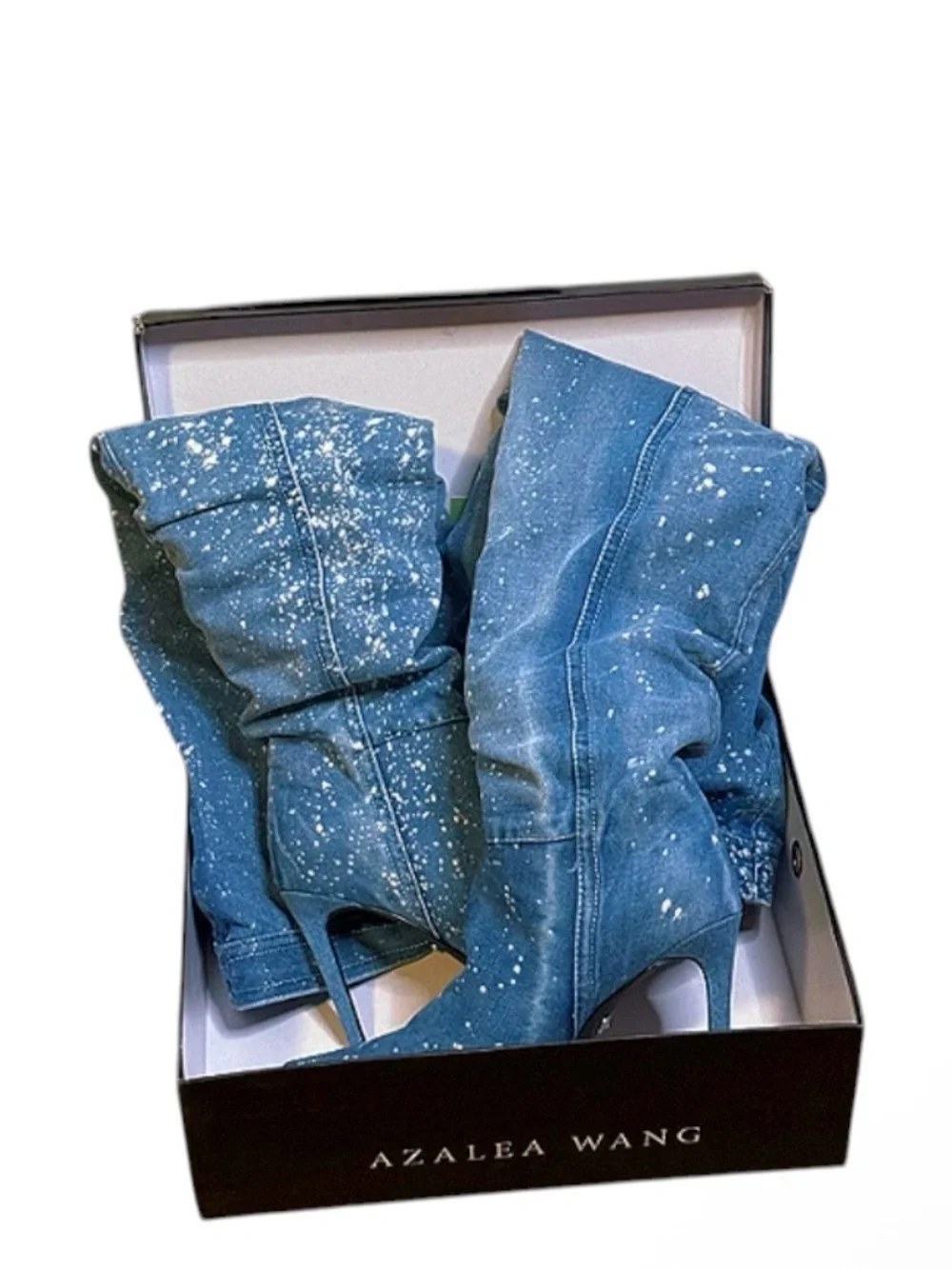 Azalea wang Rare Western Y2K Denim thigh-high stiletto pointed toe boots size 6